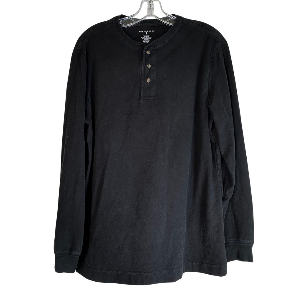 Saddlebred Mens Black Long Sleeve Cotton Henley Shirt Size M 3-Button Casual
